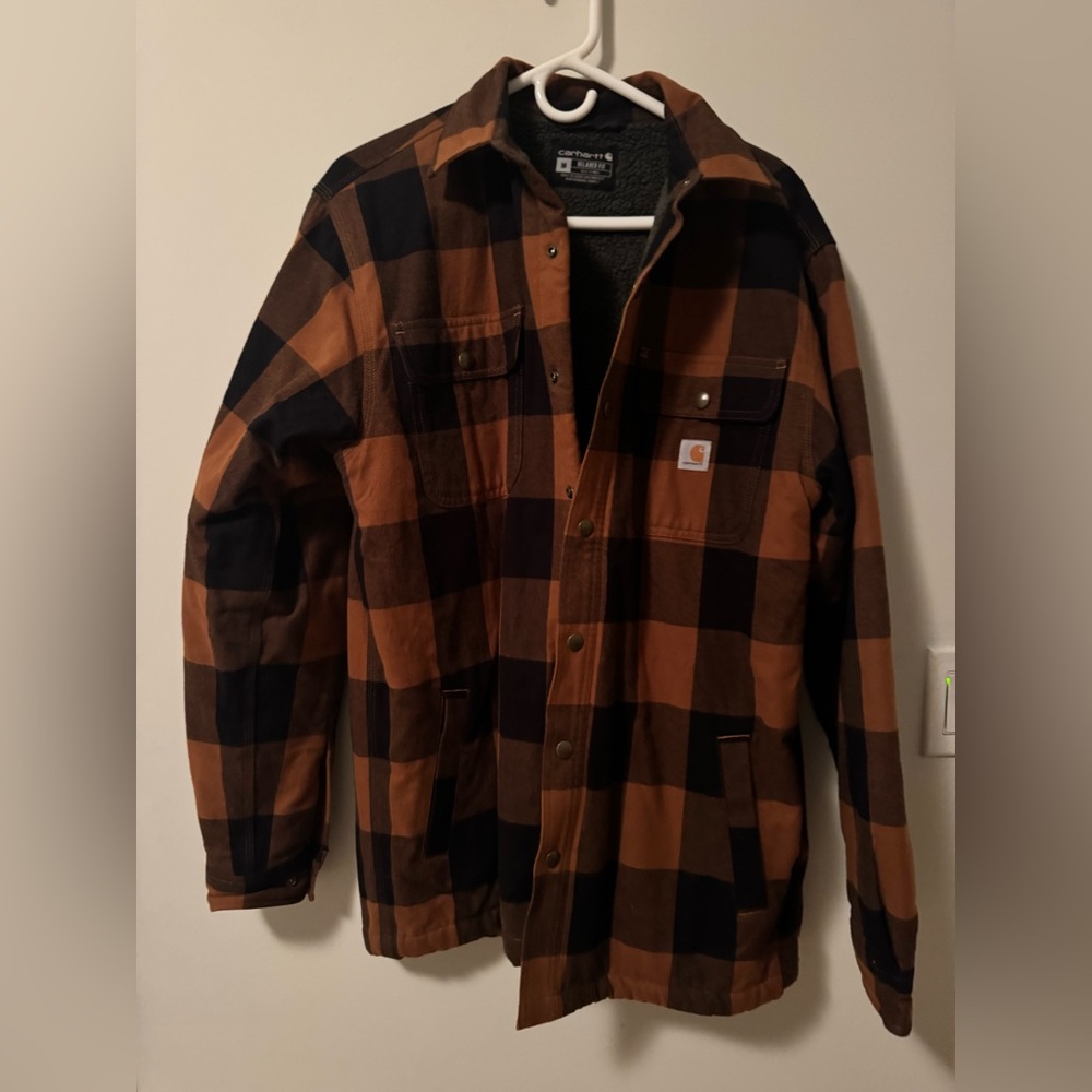 Carhartt Men's Black and Brown Checkered Shirt Jacket